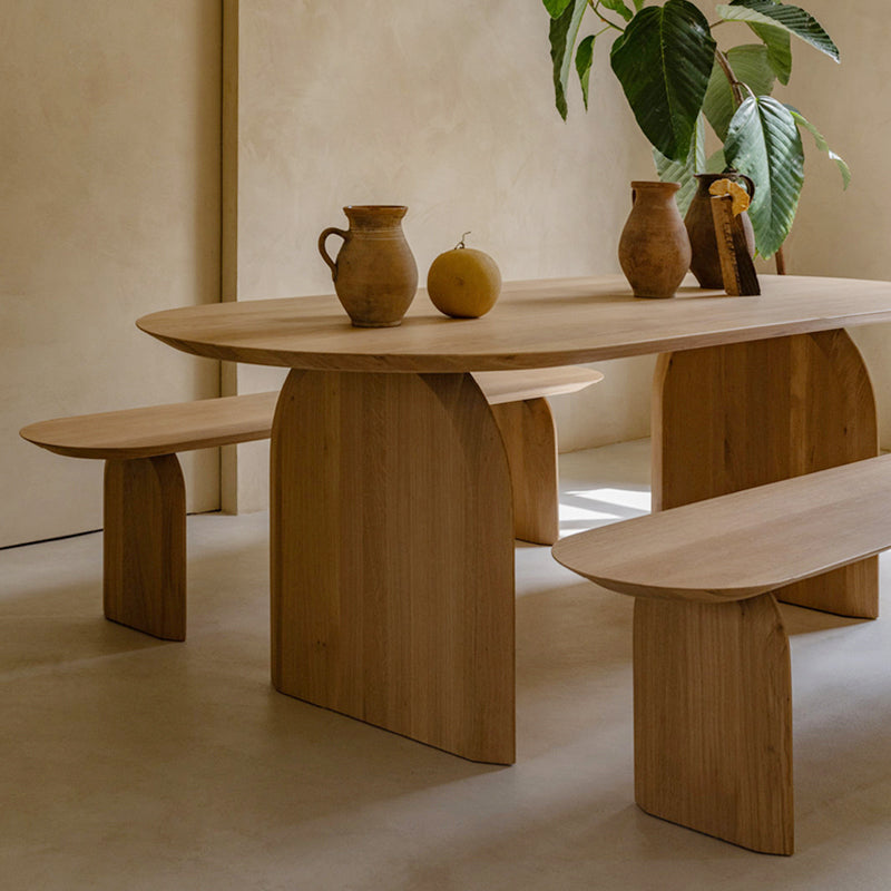 Modern Solid Wood Table for Restaurant Oval Table with Double Pedestal Natural 86.6"L x 35.4"W x 29.5"H Without Chairs Clearhalo 'Dining Tables & Seating' 'Dining Tables' 'dining_table' 'furn' 'furn_dining_table' 'Furniture' 'furniture_dining_table' 'Kitchen & Dining Furniture' 'kitchen' 'kitchen_dining_table' 4792080