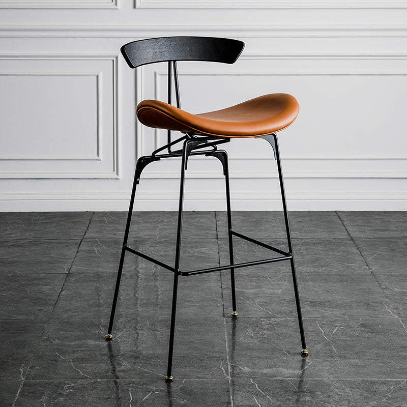 Industrial Leather Bristol Stool Matte Finish Footrest Low Back Barstool Dark Brown 1 Piece Clearhalo 'Bar Furniture' 'Bar Stools' 'bar_stools' 'furn' 'furn_bar_stools' 'Furniture' 'furniture_bar_stools' 'Kitchen & Dining Furniture' 4793016