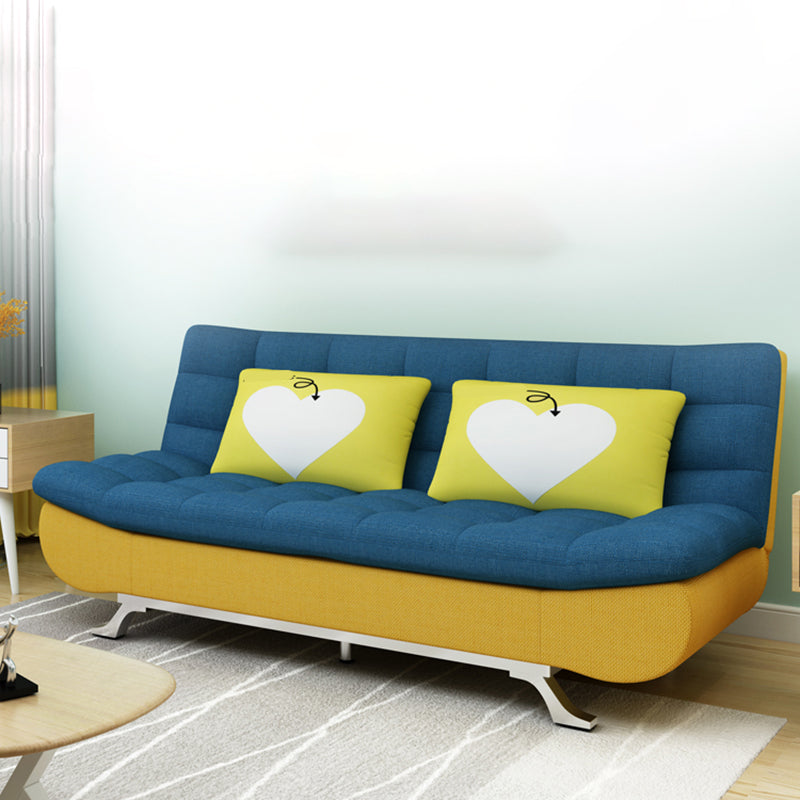 74.80" W √ó 33.46" D √ó 35.43" H Linen Biscuit Back Armless Sofa with Storage Blue-Yellow Clearhalo 'furn' 'furn_sofas' 'Furniture' 'furniture_sofas' 'kitchen' 'kitchen_sofas' 'Living Room Furniture' 'Sofa' 'sofas' 4795420