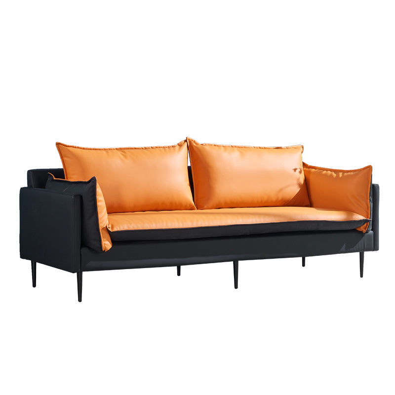 Modern Style Square Armrest Sponge Cushion Wear Resistant Napa Leather Sofa 81"L x 33.5"W x 33.5"H Orange Black Clearhalo 'furn' 'furn_sofas' 'Furniture' 'furniture_sofas' 'kitchen' 'kitchen_sofas' 'Living Room Furniture' 'Sofa' 'sofas' 4795588