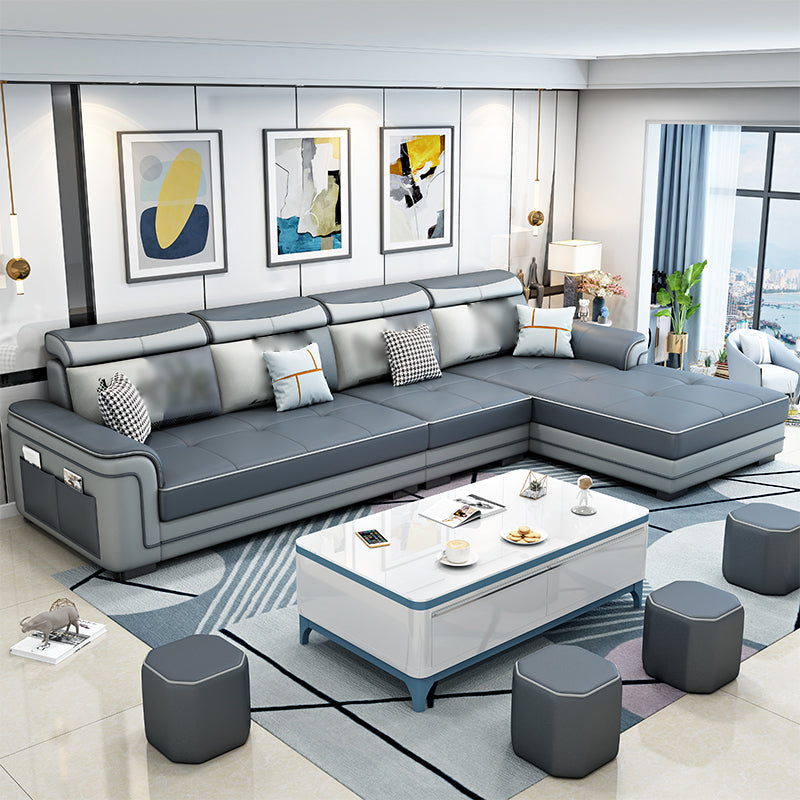 Contemporary Slipcovered L-Shape Sectional with Storage for Four People Dark Blue-Gray Clearhalo 'furn' 'furn_sectionals' 'Furniture' 'furniture_sectionals' 'kitchen' 'kitchen_sectionals' 'Living Room Furniture' 'Sectionals' 4795924