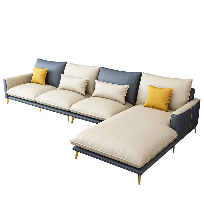 129.92 " W √ó 70.87" D √ó 35.43" H Removable Cushions Faux Leather Square Arm sectional Royal Blue-Yellow Clearhalo 'furn' 'furn_sectionals' 'Furniture' 'furniture_sectionals' 'kitchen' 'kitchen_sectionals' 'Living Room Furniture' 'Sectionals' 4796098