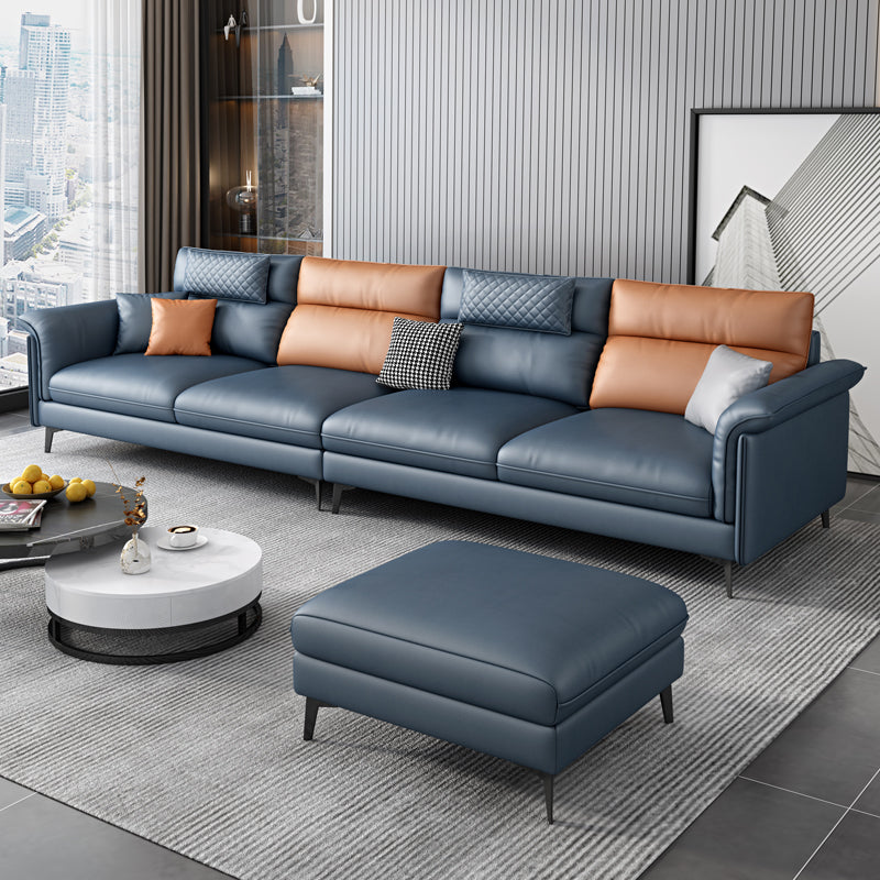 Contemporary Reversible Ottoman Sectional with Pillowed Back for Four People Blue Clearhalo 'furn' 'furn_sectionals' 'Furniture' 'furniture_sectionals' 'kitchen' 'kitchen_sectionals' 'Living Room Furniture' 'Sectionals' 4796126