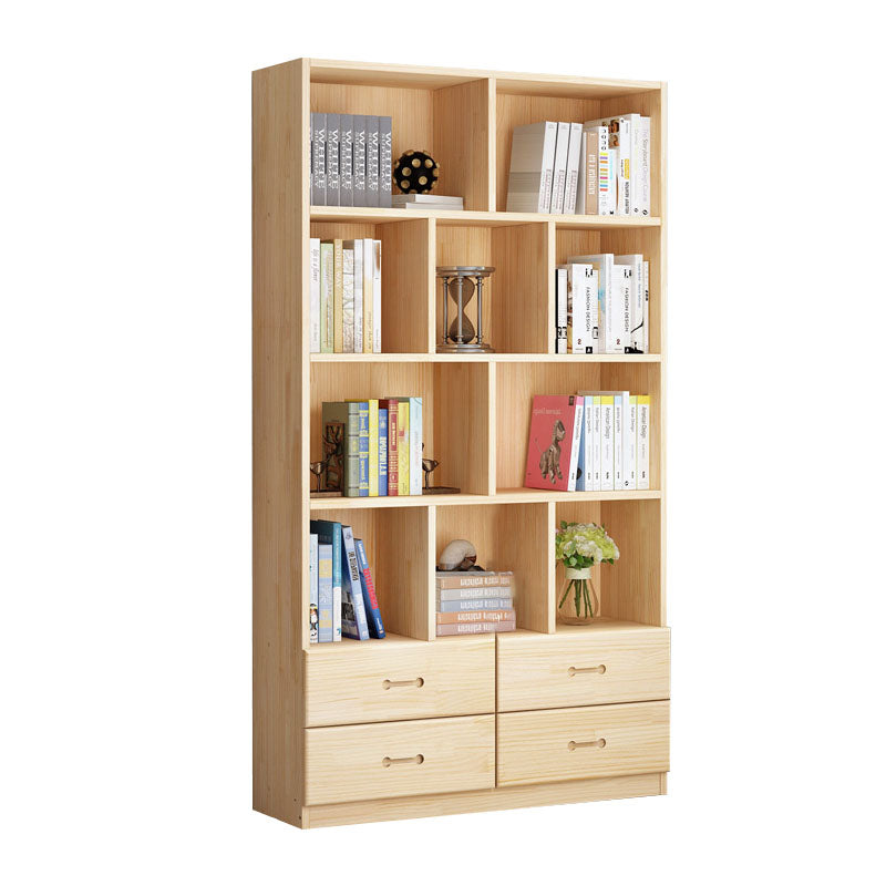Scandinavian Vertical Standard Bookshelf Natural Pine Wood Bookshelf for Home 39.4"L x 11.8"W x 70.9"H Drawers Clearhalo 'Bookcases' 'furn' 'furn_bookcases' 'Furniture' 'furniture_bookcases' 'kitchen' 'kitchen_bookcases' 'Living Room Furniture' 'Office Furniture' 4803675
