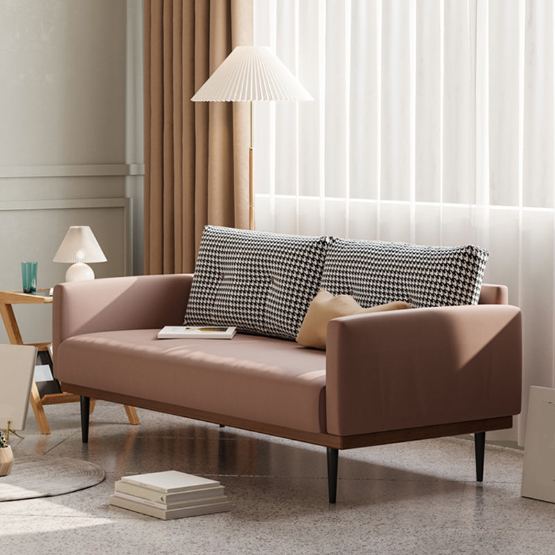 Square Arm Sofa Sofa 31.5" D x 29.53" H Faux Leather/Linen Sofa 78.7"L x 31.5"W x 29.5"H Pink Clearhalo 'furn' 'furn_sofas' 'Furniture' 'furniture_sofas' 'kitchen' 'kitchen_sofas' 'Living Room Furniture' 'Sofa' 'sofas' 4804875