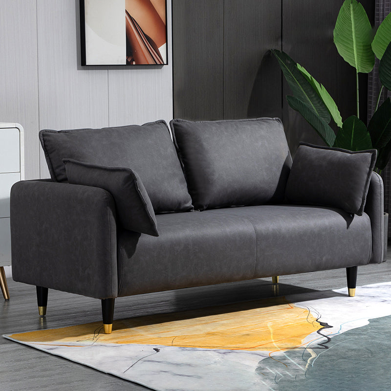 29.92" H Faux Leather Square Arm Modern Sofa with 2 Pillows for Living Room, Apartment Dark Gray Clearhalo 'furn' 'furn_sofas' 'Furniture' 'furniture_sofas' 'kitchen' 'kitchen_sofas' 'Living Room Furniture' 'Sofa' 'sofas' 4805070