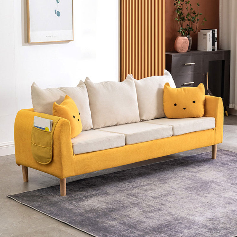 22.83" H Velvet Square Arm Modern Sofa with Tight Back slipcovered Sofa 69"L x 25.5"W x 24"H Yellow White Clearhalo 'furn' 'furn_sofas' 'Furniture' 'furniture_sofas' 'kitchen' 'kitchen_sofas' 'Living Room Furniture' 'Sofa' 'sofas' 4805115