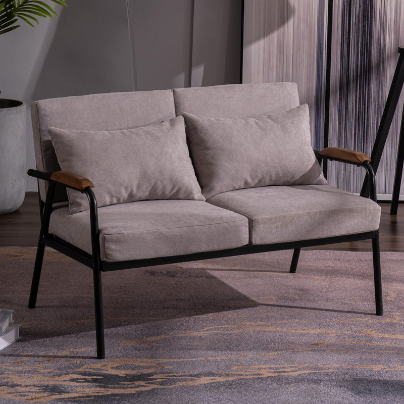 Black Industrial Linen Sofa with Bolster Pillows 29.53"High Square Arm Sofa 43.3"L x 23.6"W x 29.5"H Silver Gray Clearhalo 'furn' 'furn_sofas' 'Furniture' 'furniture_sofas' 'kitchen' 'kitchen_sofas' 'Living Room Furniture' 'Sofa' 'sofas' 4805140