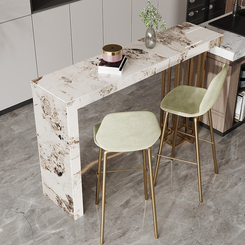 Nordic Glam Style Rectangle Bar Counter Table Sintered Stone Dining Table with Metal Legs 70.9"L x 15.7"W x 39.4"H Gold Without Chairs Clearhalo 'Bar Furniture' 'Bar Tables' 'bar_tables' 'furn' 'furn_bar_tables' 'Furniture' 'furniture_bar_tables' 'Kitchen & Dining Furniture' 4806961
