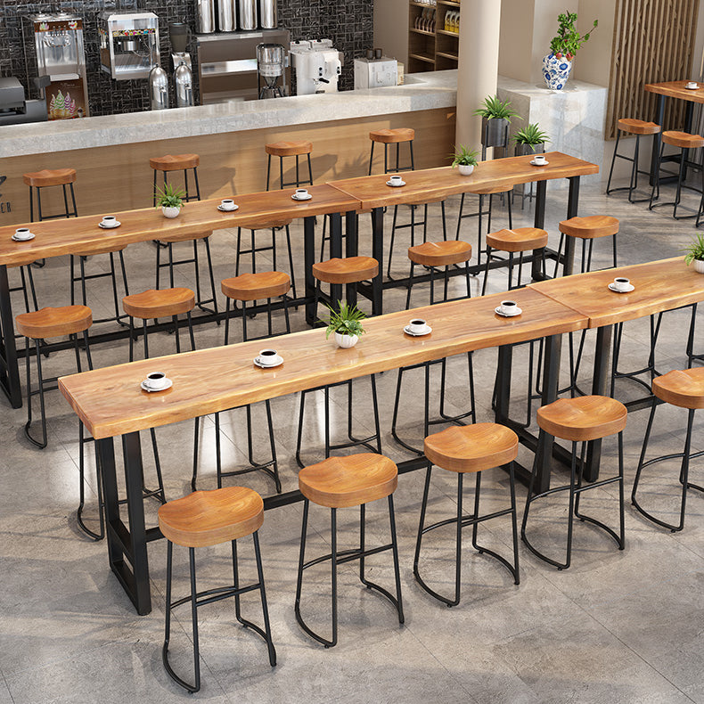 Pine Wood Bar Table Industrial Bar Dining Table with Trestle Base 86.6"L x 23.6"W x 41.3"H Without Chairs Clearhalo 'Bar Furniture' 'Bar Tables' 'bar_tables' 'furn' 'furn_bar_tables' 'Furniture' 'furniture_bar_tables' 'Kitchen & Dining Furniture' 4807118