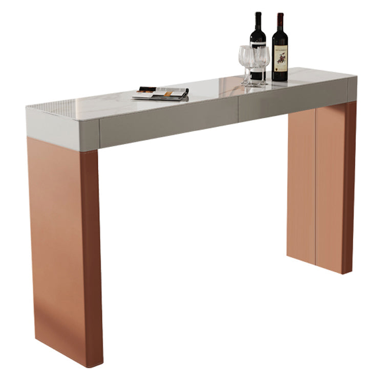 Contemporary Rectangle Bar Counter Table Sintered Stone Dining Table for Kitchen 70.9"L x 15.7"W x 39.4"H Orange Without Chairs Clearhalo 'Bar Furniture' 'Bar Tables' 'bar_tables' 'furn' 'furn_bar_tables' 'Furniture' 'furniture_bar_tables' 'Kitchen & Dining Furniture' 4807149