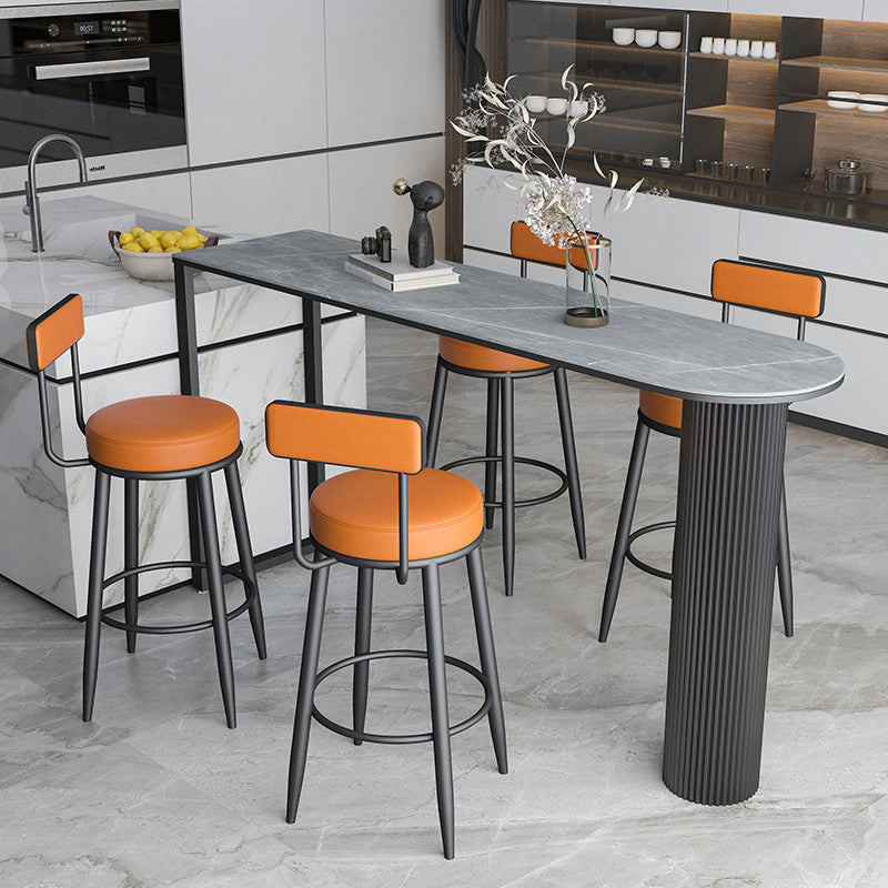 Stone Bar Dining Table Contemporary Bar Table with Sled Base 70.9"L x 15.7"W x 41.3"H Grey Black Clearhalo 'Bar Furniture' 'Bar Tables' 'bar_tables' 'furn' 'furn_bar_tables' 'Furniture' 'furniture_bar_tables' 'Kitchen & Dining Furniture' 4807165