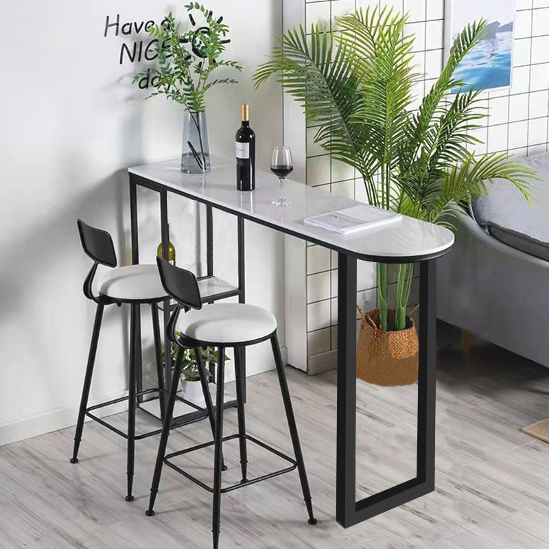 White Stone Top Bar Table Traditional Luxury Bar Table with Sled Base 70.9"L x 15.7"W x 41.3"H Black With Sideboard Clearhalo 'Bar Furniture' 'Bar Tables' 'bar_tables' 'furn' 'furn_bar_tables' 'Furniture' 'furniture_bar_tables' 'Kitchen & Dining Furniture' 4807273