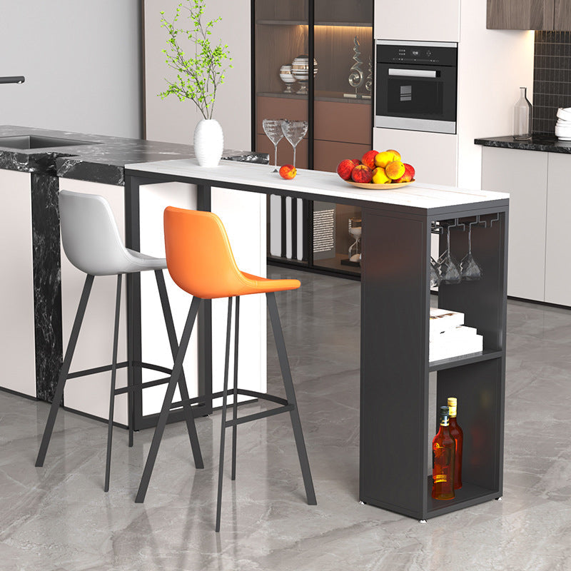 Stone Top Bar Dining Table Traditional Luxury Bar Table with Black Sled Base 78.7"L x 15.7"W x 41.3"H White Without Chairs Clearhalo 'Bar Furniture' 'Bar Tables' 'bar_tables' 'furn' 'furn_bar_tables' 'Furniture' 'furniture_bar_tables' 'Kitchen & Dining Furniture' 4807288