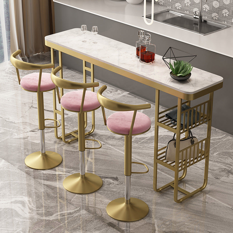 White Stone Bar Table Traditional Luxury Rectangle Bar Dining Table with Sled Base 86.6"L x 15.7"W x 41.3"H Without Chairs Clearhalo 'Bar Furniture' 'Bar Tables' 'bar_tables' 'furn' 'furn_bar_tables' 'Furniture' 'furniture_bar_tables' 'Kitchen & Dining Furniture' 4807304