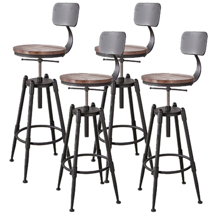 Industrial Footrest Adjustable Height Barstool Brown Pine Home Stool Wood With Back 4 Piece Set Clearhalo 'Bar Furniture' 'Bar Stools' 'bar_stools' 'furn' 'furn_bar_stools' 'Furniture' 'furniture_bar_stools' 'Kitchen & Dining Furniture' 4808085