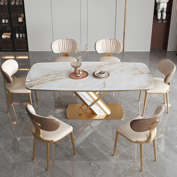 Luxury Sintered Stone Top Dining Set Rectangle 1/2/5/6/7 Pieces Kitchen Table with Chairs 7 Pieces: Table, 6 Chairs Clearhalo 'Dining Room Sets' 'Dining Tables & Seating' 'dining_room_set' 'furn' 'furn_dining_room_set' 'Furniture' 'furniture_dining_room_set' 'Kitchen & Dining Furniture' 4808147