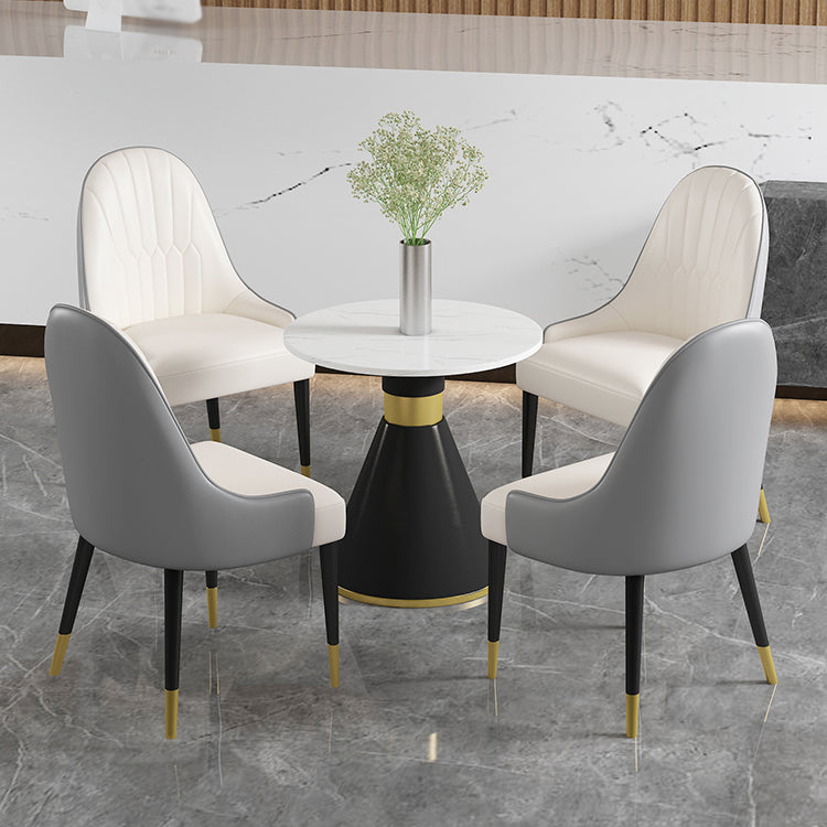 Glam Sintered Stone Dining Table Set 1/2/3/4/5 Pieces Dining Set for Dining Areas 5 Pieces: Table, 4 White Chairs Clearhalo 'Dining Room Sets' 'Dining Tables & Seating' 'dining_room_set' 'furn' 'furn_dining_room_set' 'Furniture' 'furniture_dining_room_set' 'Kitchen & Dining Furniture' 4808196
