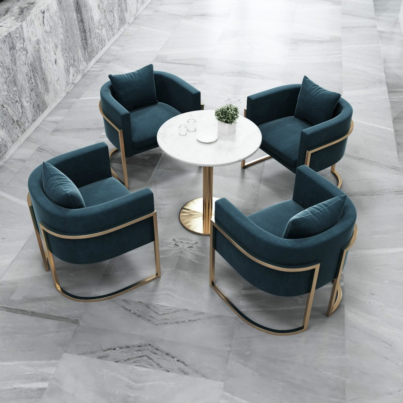 Glam Style Marble Dining Table 1/2/3/4/5 Pieces Dining Set for Home Use 5 Pieces: Table, 4 Blue Chairs Clearhalo 'Dining Room Sets' 'Dining Tables & Seating' 'dining_room_set' 'furn' 'furn_dining_room_set' 'Furniture' 'furniture_dining_room_set' 'Kitchen & Dining Furniture' 4808294