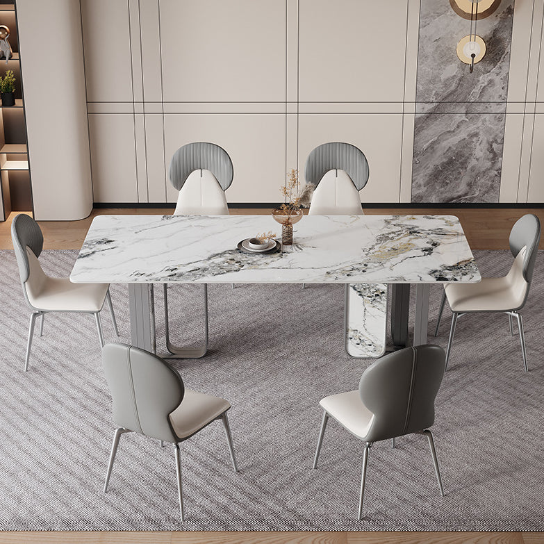 Nordic Sintered Stone Top Dining Set Rectangle 1/2/5/6/7 Pieces Dining Table with Chairs 7 Pieces: Table, 6 Chairs Clearhalo 'Dining Room Sets' 'Dining Tables & Seating' 'dining_room_set' 'furn' 'furn_dining_room_set' 'Furniture' 'furniture_dining_room_set' 'Kitchen & Dining Furniture' 4808350