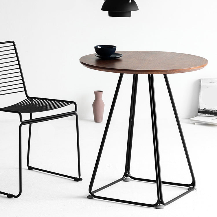 Modern Round Dining Table Wooden Dining Table with Metal Base for Kitchen 31.5"L x 31.5"W x 29.5"H Walnut Without Chairs Clearhalo 'Bar Furniture' 'Bar Tables' 'bar_tables' 'Dining Tables & Seating' 'Dining Tables' 'dining_table' 'furn' 'furn_bar_tables' 'Furniture' 'furniture_dining_table' 'Kitchen & Dining Furniture' 'kitchen' 'kitchen_dining_table' 4808501