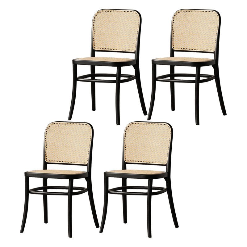Nordic Style Armless Open Back Chairs for Home Wood Legs Dining Side Chairs Black Wicker & Rattan 4 Piece Set Clearhalo 'Dining Chairs' 'Dining Tables & Seating' 'dining_chair' 'furn' 'furn_dining_chair' 'Furniture' 'furniture_dining_chair' 'Kitchen & Dining Furniture' 4809228