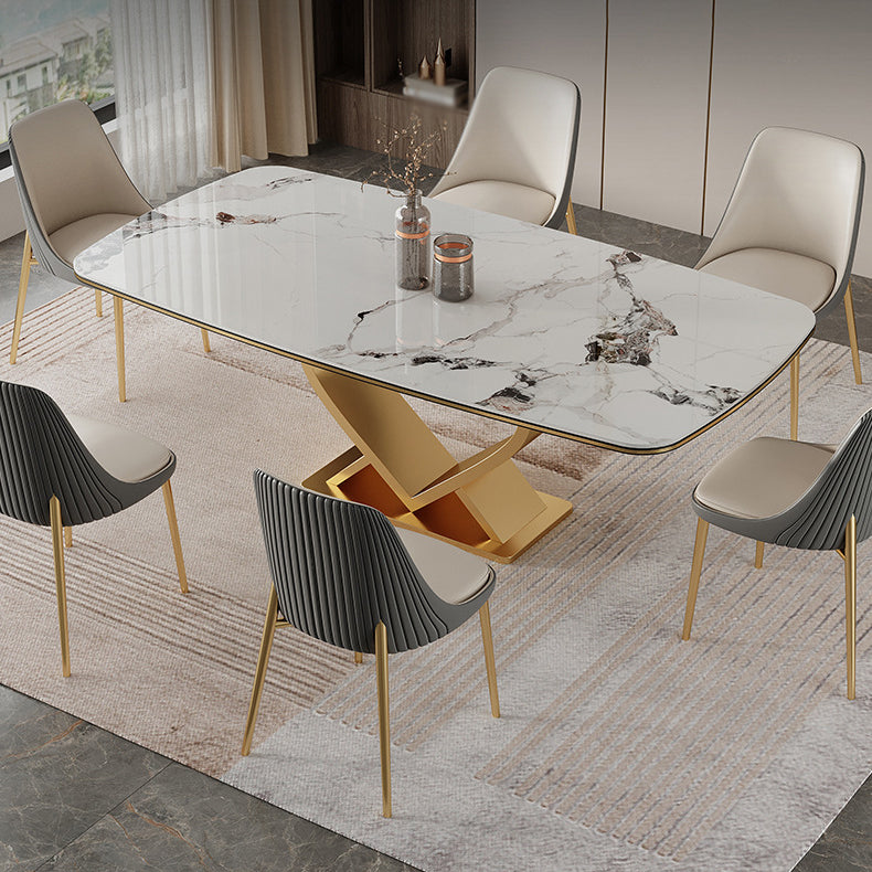 Luxury Sintered Stone Top Dining Set Rectangle 1/2/5/6/7 Pieces Dining Table with Chairs 7 Pieces: Table, 6 Chairs Clearhalo 'Dining Room Sets' 'Dining Tables & Seating' 'dining_room_set' 'furn' 'furn_dining_room_set' 'Furniture' 'furniture_dining_room_set' 'Kitchen & Dining Furniture' 4809619