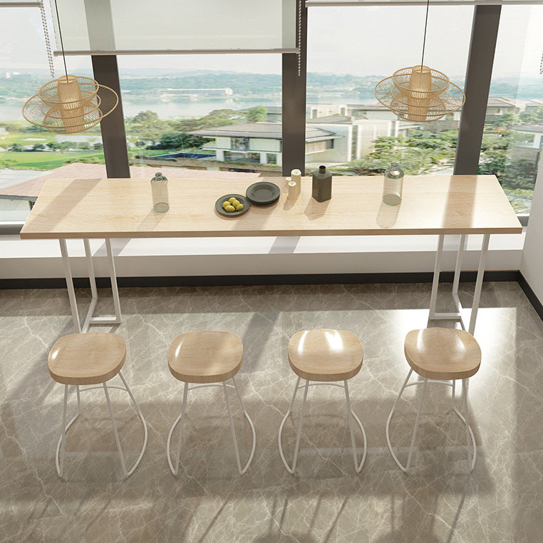 Pine Wood Bar Dining Table Contemporary Bar Table with Double Pedestal Base 110.2"L x 15.7"W x 41.3"H White Without Chairs Clearhalo 'Bar Furniture' 'Bar Tables' 'bar_tables' 'furn' 'furn_bar_tables' 'Furniture' 'furniture_bar_tables' 'Kitchen & Dining Furniture' 4816535