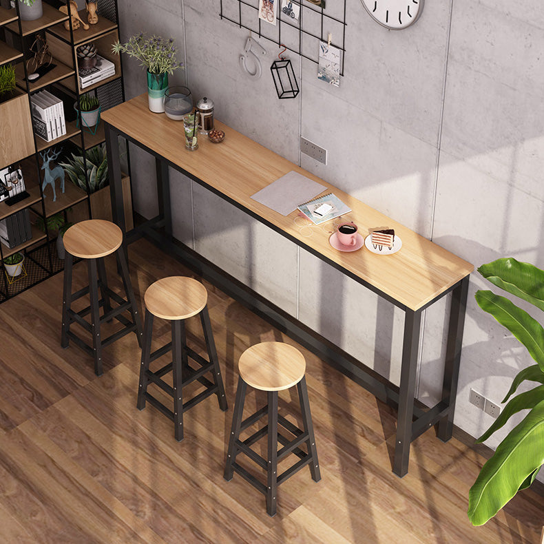 Rectangle Bar Table Contemporary Bar Table with Trestle Base 78.7"L x 15.7"W x 39.4"H Khaki-Black Without Chairs Clearhalo 'Bar Furniture' 'Bar Tables' 'bar_tables' 'furn' 'furn_bar_tables' 'Furniture' 'furniture_bar_tables' 'Kitchen & Dining Furniture' 4816615
