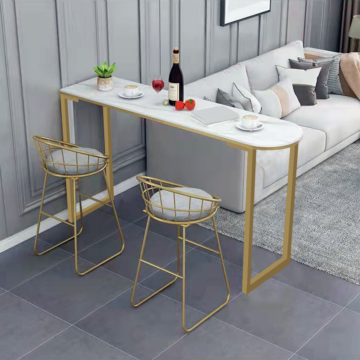 Contemporary Style Sintered Stone Table Dining Bar Counter Table for Kitchen 70.9"L x 15.7"W x 41.3"H Gold Without Chairs Clearhalo 'Bar Furniture' 'Bar Tables' 'bar_tables' 'furn' 'furn_bar_tables' 'Furniture' 'furniture_bar_tables' 'Kitchen & Dining Furniture' 4816715