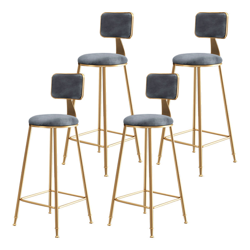 Glam Backrest Armless Counter Stool Iron Bar Stool with Pedal and Velvet Cushion Gray 4 Piece Set Clearhalo 'Bar Furniture' 'Bar Stools' 'bar_stools' 'furn' 'furn_bar_stools' 'Furniture' 'furniture_bar_stools' 'Kitchen & Dining Furniture' 4817639