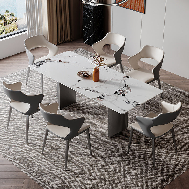 Modern Sintered Stone Top Dining Set Rectangle 1/2/4/5/7 Pieces Dining Table with Chairs 7 Pieces: Table, 6 Chairs Clearhalo 'Dining Room Sets' 'Dining Tables & Seating' 'dining_room_set' 'furn' 'furn_dining_room_set' 'Furniture' 'furniture_dining_room_set' 'Kitchen & Dining Furniture' 4817917
