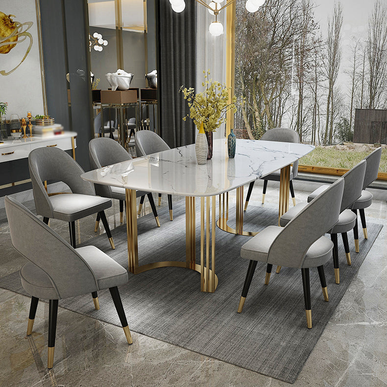 Modern Marble Top Dining Table Set Rectangle 1/4/5/7 Pieces Dining Table with Chairs 9 Pieces: Table, 8 Chairs Clearhalo 'Dining Room Sets' 'Dining Tables & Seating' 'dining_room_set' 'furn' 'furn_dining_room_set' 'Furniture' 'furniture_dining_room_set' 'Kitchen & Dining Furniture' 4817936