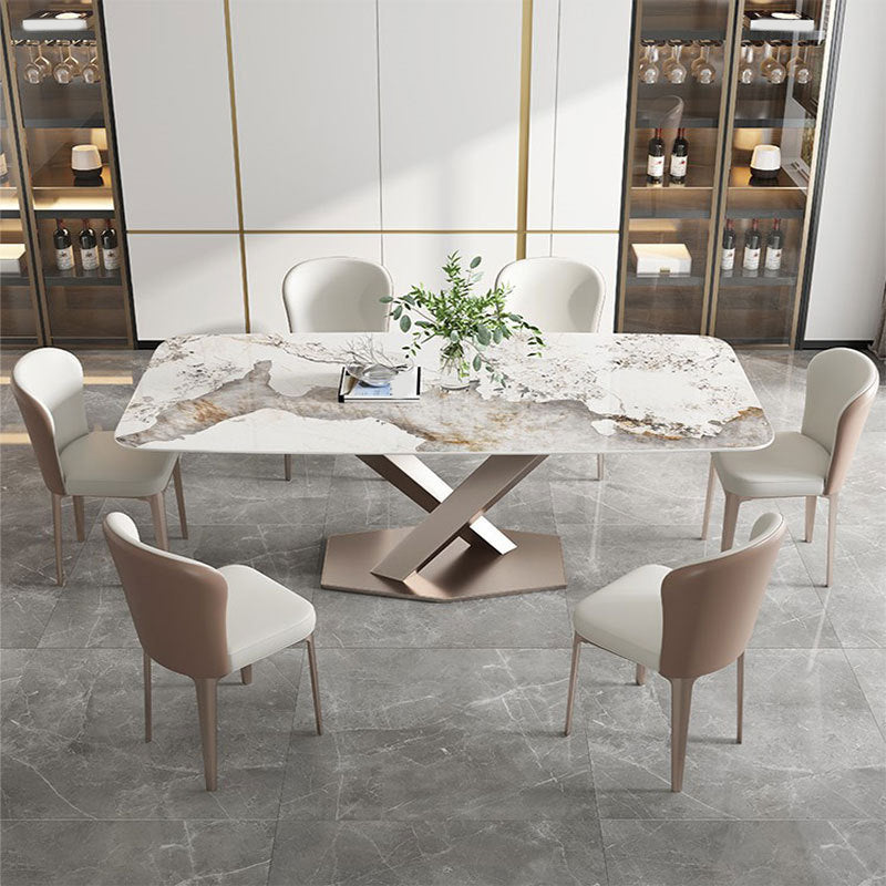 Nordic Sintered Stone Top Dining Set Rectangle 1/4/5/7 Pieces Dining Table with Chairs 7 Pieces: Table, 6 Chairs Clearhalo 'Dining Room Sets' 'Dining Tables & Seating' 'dining_room_set' 'furn' 'furn_dining_room_set' 'Furniture' 'furniture_dining_room_set' 'Kitchen & Dining Furniture' 4818124