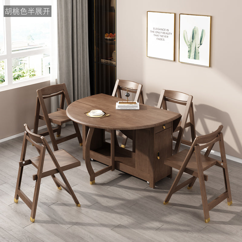 Foldable Rubber Wood Dining Table Medieval Modern Round Table with Storage Trestle Base Brown 51.2"L x 51.2"W x 29.5"H Without Chairs Clearhalo 'Dining Tables & Seating' 'Dining Tables' 'dining_table' 'furn' 'furn_dining_table' 'Furniture' 'furniture_dining_table' 'Kitchen & Dining Furniture' 'kitchen' 'kitchen_dining_table' 4818246