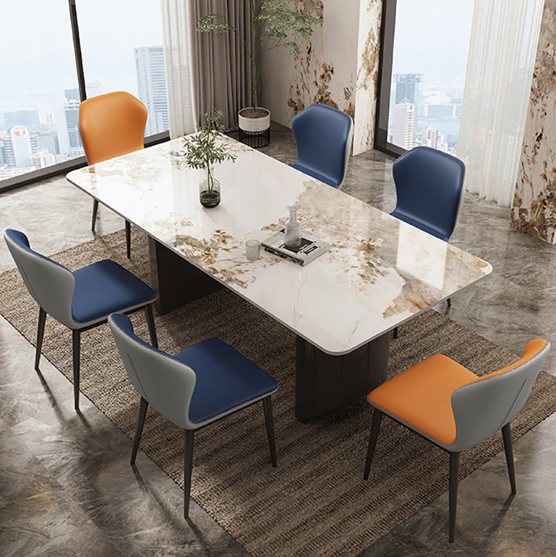 Industrial Sintered Stone Dining Table Rectangle Dining Table for Dining Room Pandora Gold 63"L x 35.4"W x 29.5"H Without Chairs Clearhalo 'Dining Tables & Seating' 'Dining Tables' 'dining_table' 'furn' 'furn_dining_table' 'Furniture' 'furniture_dining_table' 'Kitchen & Dining Furniture' 'kitchen' 'kitchen_dining_table' 4818344