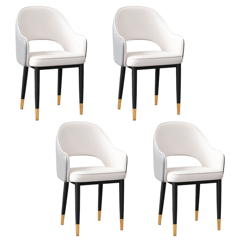 Glam Style Metal Arm Chair Open Back Upholstered Dining Side Chair White 4 Piece Set Black Gold Clearhalo 'Dining Chairs' 'Dining Tables & Seating' 'dining_chair' 'furn' 'furn_dining_chair' 'Furniture' 'furniture_dining_chair' 'Kitchen & Dining Furniture' 4819419