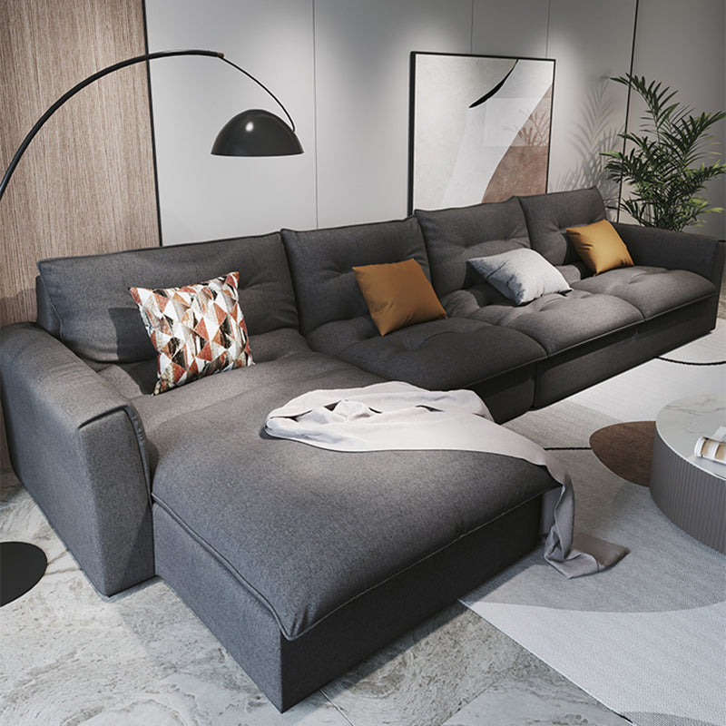 Modern Square Arm Sectional Gray Linen Sofa and Chaise for Apartment 136"L x 67"W x 33.5"H Left Latex Clearhalo 'furn' 'furn_sectionals' 'Furniture' 'furniture_sectionals' 'kitchen' 'kitchen_sectionals' 'Living Room Furniture' 'Sectionals' 4819947