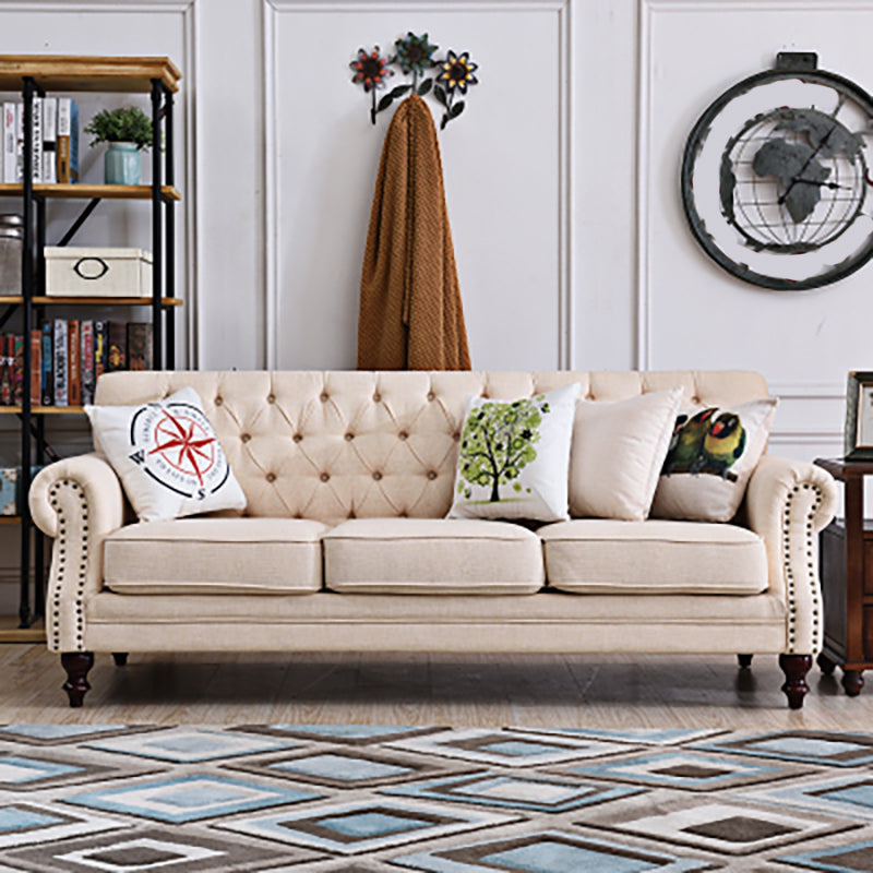 33.4"H Country Linen/Microfiber/Faux Leather Rolled Arm Tufted Sofa 81"L x 31.5"W x 33.5"H Clearhalo 'furn' 'furn_sofas' 'Furniture' 'furniture_sofas' 'kitchen' 'kitchen_sofas' 'Living Room Furniture' 'Sofa' 'sofas' 4820059