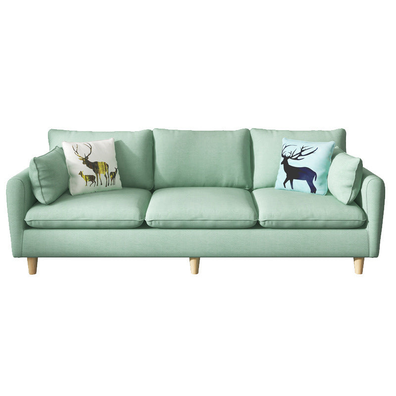 Fabric 3 Seater Settee Furniture Square Arm Standard Sofa with 3 Pillows Green Clearhalo 'furn' 'furn_sofas' 'Furniture' 'furniture_sofas' 'kitchen' 'kitchen_sofas' 'Living Room Furniture' 'Sofa' 'sofas' 4820208