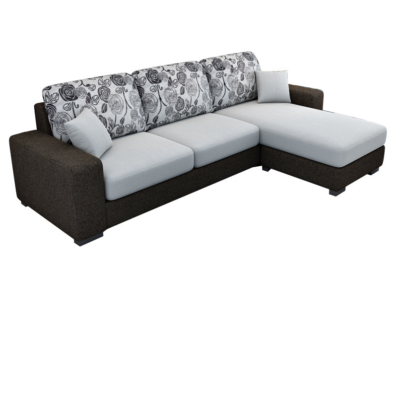 3-Seater Square Arm Pillowed Back Cushions Sectional Sofa with Chaise White Clearhalo 'furn' 'furn_sectionals' 'Furniture' 'furniture_sectionals' 'kitchen' 'kitchen_sectionals' 'Living Room Furniture' 'Sectionals' 4821068