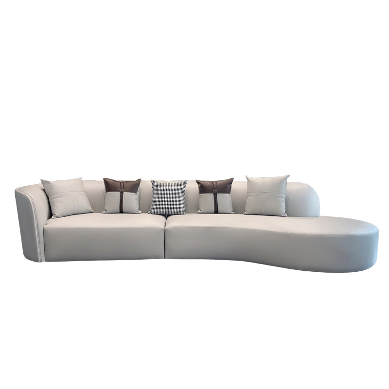 Faux Leather Pillow Top Arm Sofa/Sectional Pillowed Back Cushions, Stain-Resistant 130"L x 57"W x 28"H Smoke Gray Clearhalo 'furn' 'furn_sectionals' 'Furniture' 'furniture_sectionals' 'kitchen' 'kitchen_sectionals' 'Living Room Furniture' 'Sectionals' 4821217