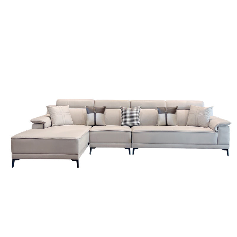 Faux Leather Pillow Top Arm Sofa/Sectional Pillowed Back Cushions for Living Room 130"L x 65"W x 35"H Smoke Gray Clearhalo 'furn' 'furn_sectionals' 'Furniture' 'furniture_sectionals' 'kitchen' 'kitchen_sectionals' 'Living Room Furniture' 'Sectionals' 4821341