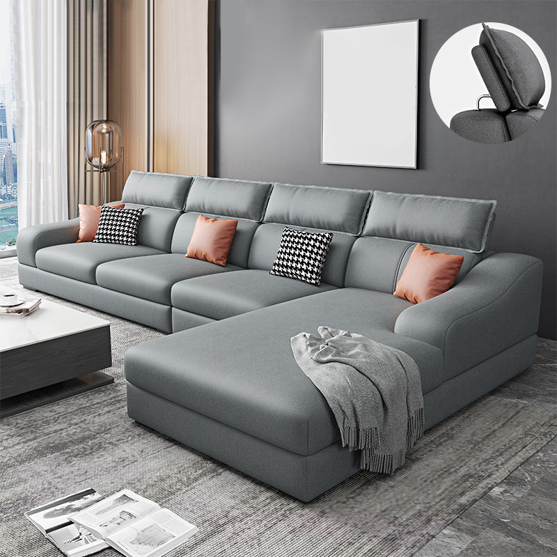 133.86" W √ó 70.87" D √ó 33.46" H L-Shape Faux Leather High Back Sloped Arms Sectional Light Gray Clearhalo 'furn' 'furn_sectionals' 'Furniture' 'furniture_sectionals' 'kitchen' 'kitchen_sectionals' 'Living Room Furniture' 'Sectionals' 4821500