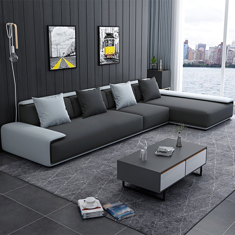 Dark Grey Modular Sectional with Square and Pillow Back Cushion 142"L x 71"W x 29.5"H Right Latex Clearhalo 'furn' 'furn_sectionals' 'Furniture' 'furniture_sectionals' 'kitchen' 'kitchen_sectionals' 'Living Room Furniture' 'Sectionals' 4821619