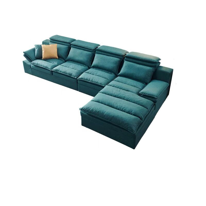 Modern Modular Reversible Sectional with High Back for Apartment 141"L x 73"W x 28"H Blackish Green Faux Leather Clearhalo 'furn' 'furn_sectionals' 'Furniture' 'furniture_sectionals' 'kitchen' 'kitchen_sectionals' 'Living Room Furniture' 'Sectionals' 4821767