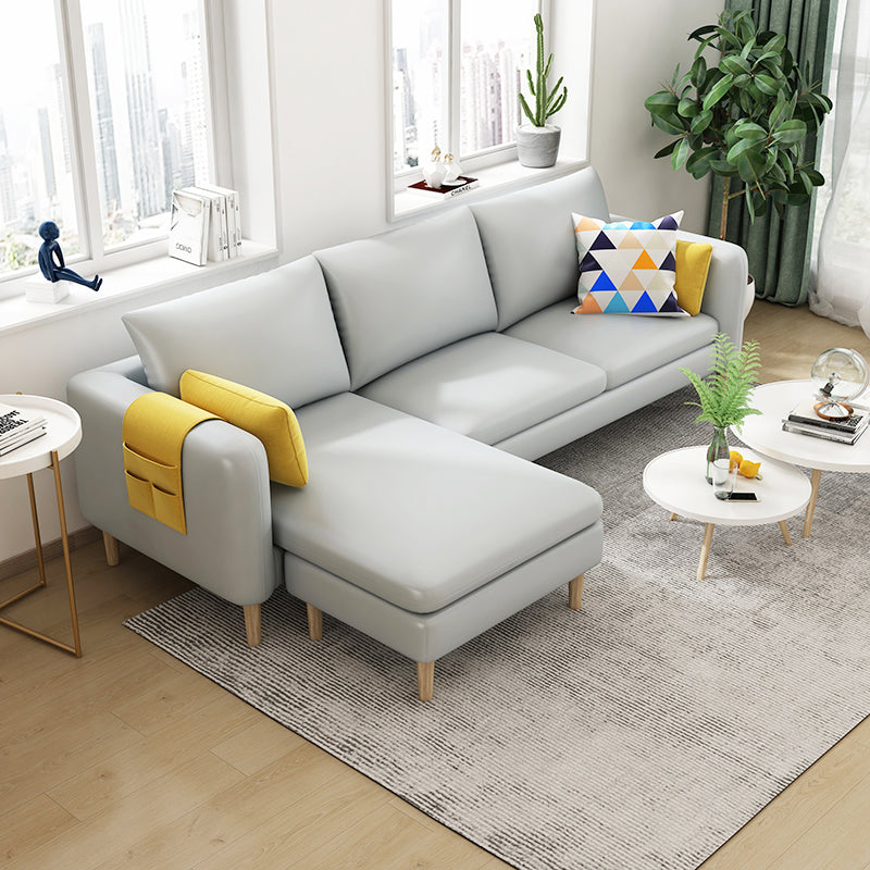 L-Shape Faux Leather and Velvet 3-seat Sectional Sofa with Storage Light Gray Faux Leather Clearhalo 'furn' 'furn_sectionals' 'Furniture' 'furniture_sectionals' 'kitchen' 'kitchen_sectionals' 'Living Room Furniture' 'Sectionals' 4821821