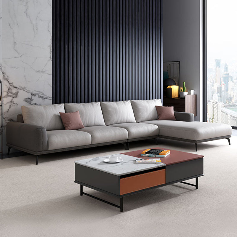 Stain-Resistant Faux Leather Square Arm Sofa/Sectional for Living Room 126"L x 69"W x 33.5"H Dark Grey Light Grey Latex Clearhalo 'furn' 'furn_sectionals' 'Furniture' 'furniture_sectionals' 'kitchen' 'kitchen_sectionals' 'Living Room Furniture' 'Sectionals' 4821861