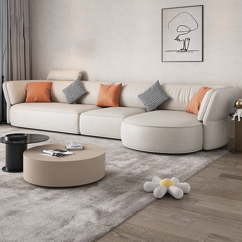 Beige Stain-Resistant Faux Leather Pillow Top Arm Sectional for Living Room 138"L x 57"W x 31.5"H Right Latex Clearhalo 'furn' 'furn_sectionals' 'Furniture' 'furniture_sectionals' 'kitchen' 'kitchen_sectionals' 'Living Room Furniture' 'Sectionals' 4821916