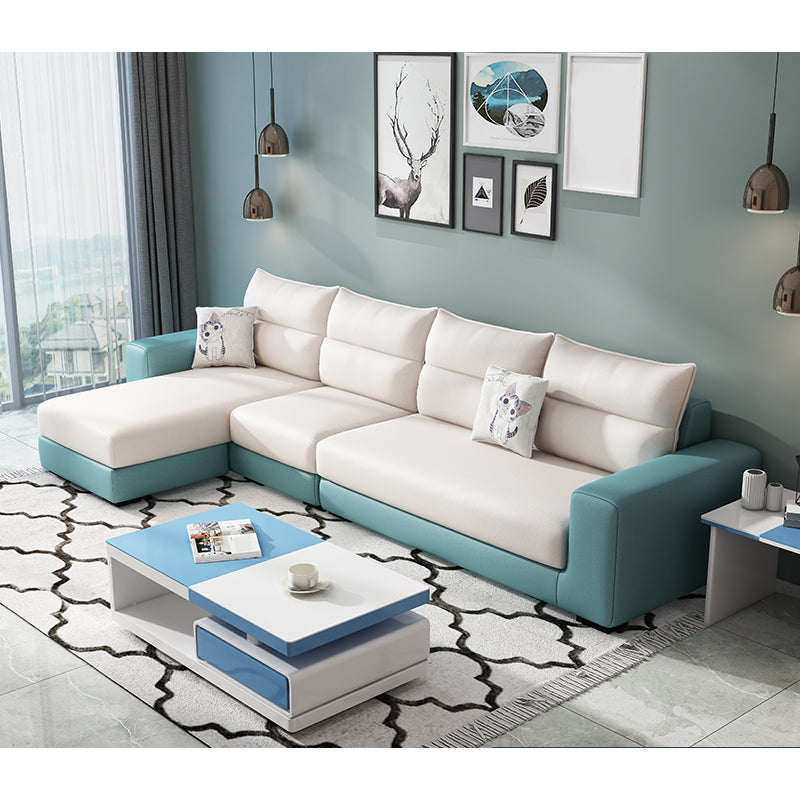 106.3"L x 57.09"W x 27.6"H 4-Seat Cushion Back Sectionals with Slipcover Blue-White Clearhalo 'furn' 'furn_sectionals' 'Furniture' 'furniture_sectionals' 'kitchen' 'kitchen_sectionals' 'Living Room Furniture' 'Sectionals' 4821965